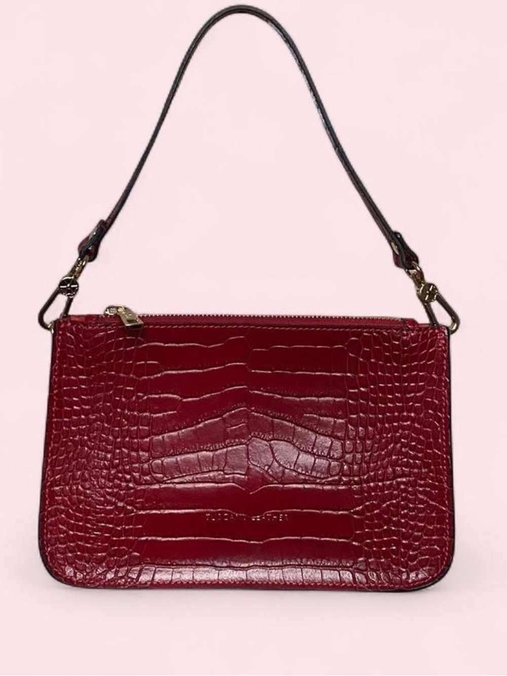 Croc-Embossed Mini Shoulder Bag in Deep Red